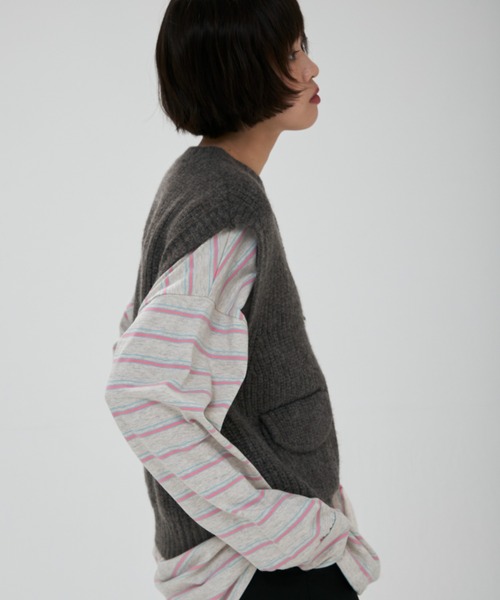 full/fill.(フルフィル)の「pocket wide knit vest / ポケット付きワイドニットベスト(ベスト・レディース・ダークグレー/アイボリー・FREE)」の4枚目の写真
