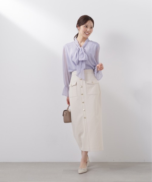 PROPORTION BODY DRESSING（プロポーションボディドレッシング）の「【小さめサイズあり】＜ウォッシャブル＞フロント釦ナロースカート / 1216120201（スカート・レディース・ブラック/ベージュ/ホワイト系その他・SMALL/MEDIUM/P/S/PSS）」の2枚目の写真