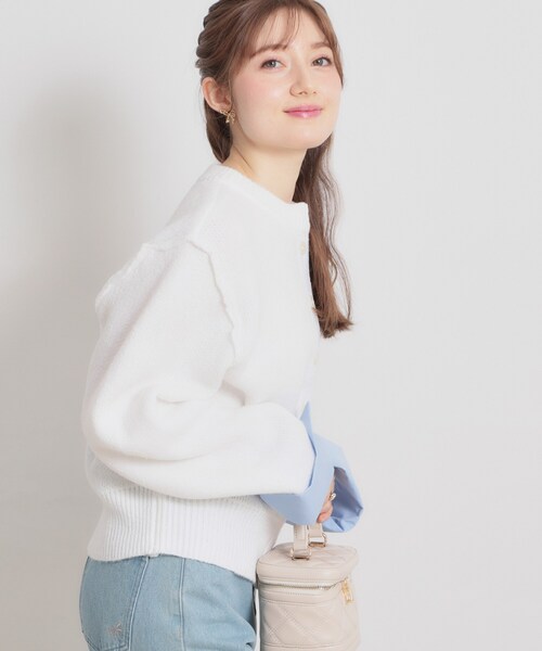 couture brooch(クチュールブローチ)の「シャツレイヤード風カーディガン(カーディガン/ボレロ・レディース・グレー/オフホワイト/ダークグレー・38)」の7枚目の写真