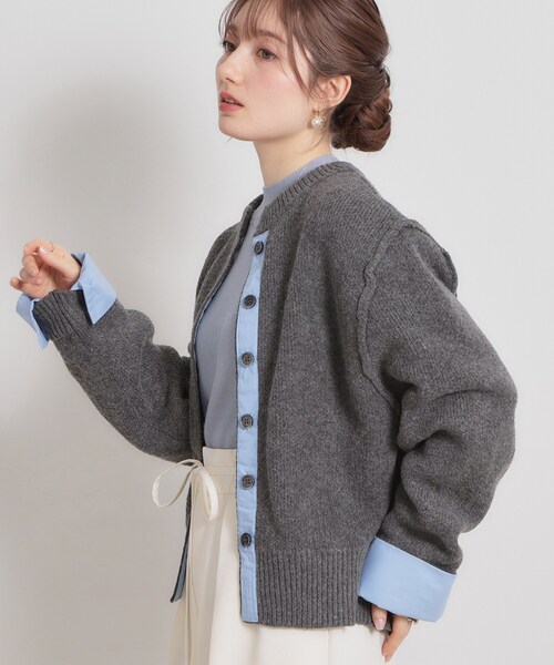couture brooch(クチュールブローチ)の「シャツレイヤード風カーディガン(カーディガン/ボレロ・レディース・グレー/オフホワイト/ダークグレー・38)」の22枚目の写真