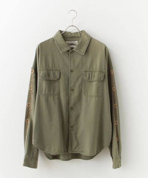 REMI RELIEF（レミレリーフ）の「REMI RELIEF/レミレリーフ WIDE MILITARY SHIRT (袖：スタッズ) ラウンドヘム ワイドシャツ 2026年春夏（シャツ/ブラウス・メンズ・カーキ・M/L/XL）」の17枚目の写真