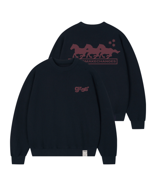 GRAVER（グレーバー）の「[ユニセックス]3 HORSE スウェット_5カラー（スウェット・レディース・ホワイト/ブラック/ネイビー/ブラウン/グレー・SMALL/MEDIUM/LARGE）」の8枚目の写真