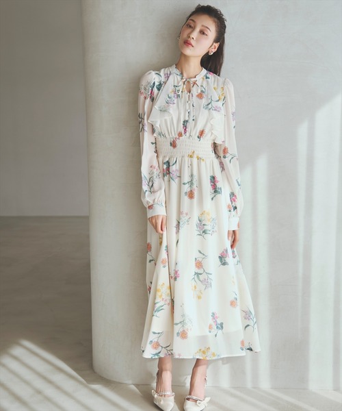 極美品Andcoutureフラワーワンピース◯ フリルケープフラワープリントワンピース（ワンピース）｜AND COUTURE