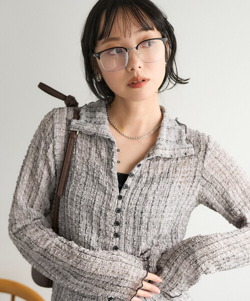 FREAK'S STORE(フリークスストア)の「チェック ポコポコ 長袖ブラウス/襟付き チェックカーディガン(Tシャツ/カットソー・レディース・グレー/ブルー/レモンイエロー/ブラウン・フリ-)」の17枚目の写真