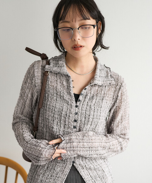 FREAK'S STORE(フリークスストア)の「チェック ポコポコ 長袖ブラウス/襟付き チェックカーディガン(Tシャツ/カットソー・レディース・グレー/ブルー/レモンイエロー/ブラウン・フリ-)」の18枚目の写真