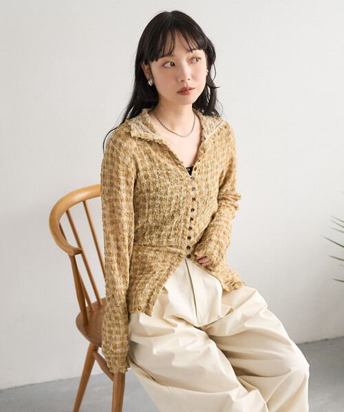 FREAK'S STORE(フリークスストア)の「チェック ポコポコ 長袖ブラウス/襟付き チェックカーディガン(Tシャツ/カットソー・レディース・グレー/ブルー/レモンイエロー/ブラウン・フリ-)」の22枚目の写真