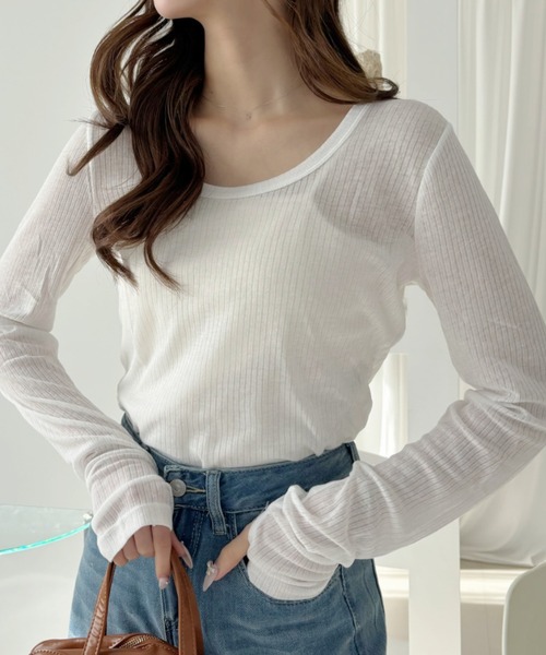 Ada.(エイダ)の「シアー テレコ クルーネック プルオーバー(Tシャツ/カットソー・レディース・ブラック/ライトブルー/オフホワイト・FREE)」の10枚目の写真