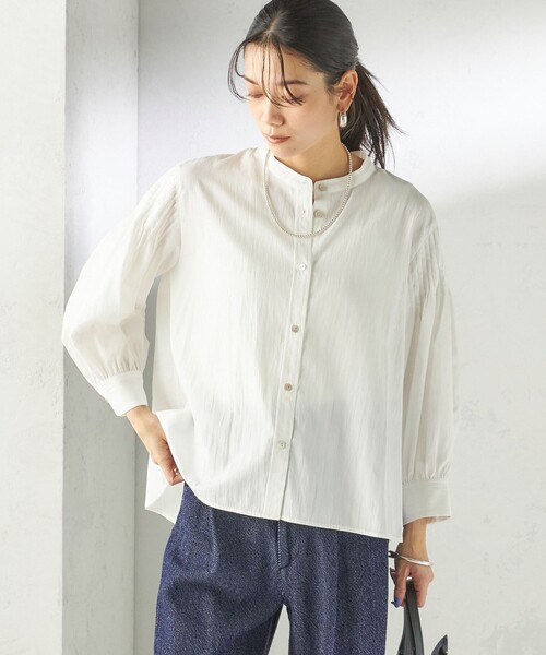 SHIPS(シップス)の「〈手洗い可能〉袖 ピンタック 羽織 ブラウス(シャツ/ブラウス・レディース・ネイビー/オフホワイト/ライトブルー・ONE SIZE)」の12枚目の写真