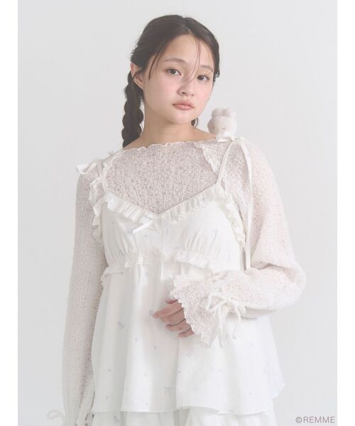 merry jenny(メリージェニー)の「Marshmallow ribbon tops(Tシャツ/カットソー・レディース・オフホワイト・FREE)」の1枚目の写真