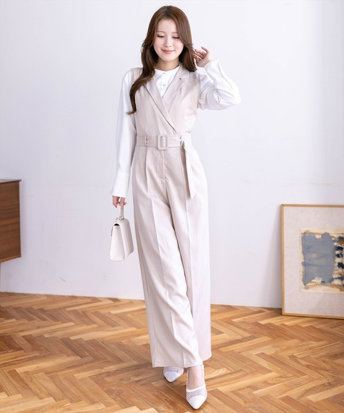 CLEAR BASIC（クリアベーシック）の「ベルト付きテーラードオールインワン[大人 フェミニン 上品]≪新作≫（つなぎ/オールインワン・レディース・アイボリー/ブラック・F）」の9枚目の写真