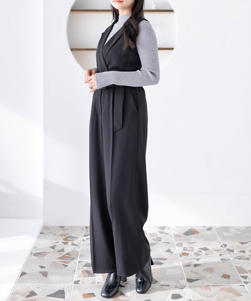 CLEAR BASIC（クリアベーシック）の「ベルト付きテーラードオールインワン[大人 フェミニン 上品]≪新作≫（つなぎ/オールインワン・レディース・アイボリー/ブラック・F）」の4枚目の写真