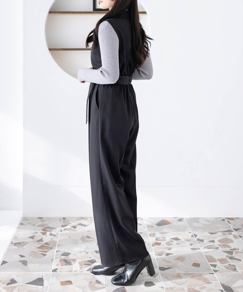 CLEAR BASIC（クリアベーシック）の「ベルト付きテーラードオールインワン[大人 フェミニン 上品]≪新作≫（つなぎ/オールインワン・レディース・アイボリー/ブラック・F）」の5枚目の写真