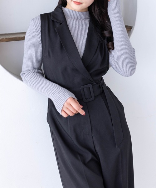 CLEAR BASIC（クリアベーシック）の「ベルト付きテーラードオールインワン[大人 フェミニン 上品]≪新作≫（つなぎ/オールインワン・レディース・アイボリー/ブラック・F）」の3枚目の写真