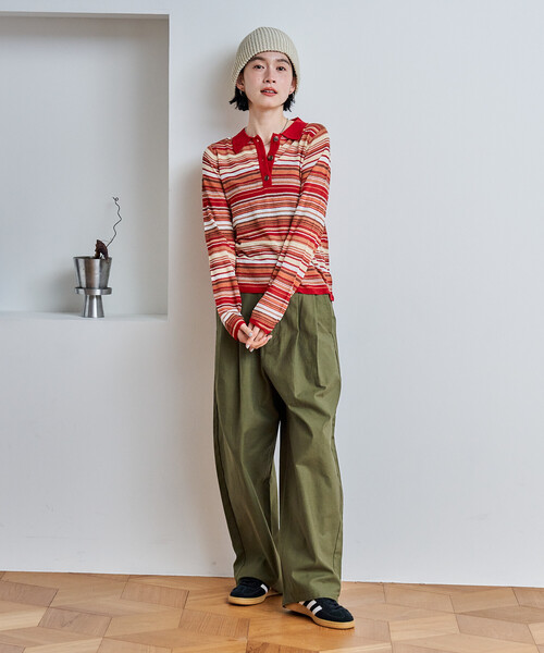 FREAK'S STORE(フリークスストア)の「シアー 配色 トリム ポロ襟ニット/サマーニット(ニット/セーター・レディース・ネイビー/ピンク/レッド/ダークネイビー・フリ-)」の9枚目の写真