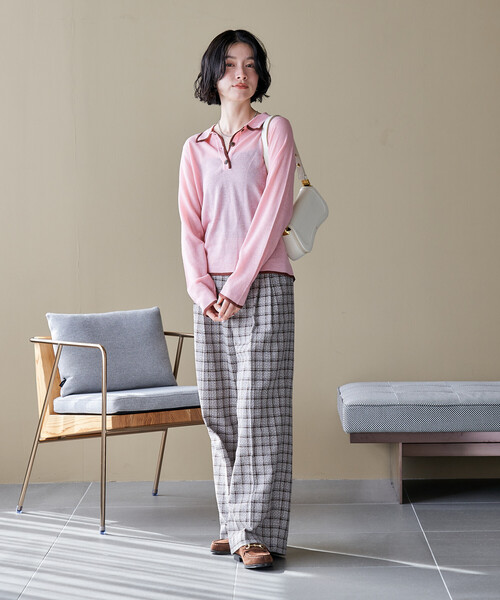 FREAK'S STORE(フリークスストア)の「シアー 配色 トリム ポロ襟ニット/サマーニット(ニット/セーター・レディース・ネイビー/ピンク/レッド/ダークネイビー・フリ-)」の20枚目の写真