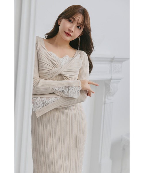 Her lip to(ハーリップトゥー)の「Lilou Lace Hem Knit Dress(ワンピース・レディース・ベージュ系・S/M)」の5枚目の写真