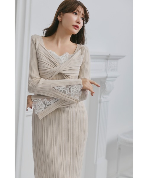 Her lip to(ハーリップトゥー)の「Lilou Lace Hem Knit Dress(ワンピース・レディース・ベージュ系・S/M)」の6枚目の写真