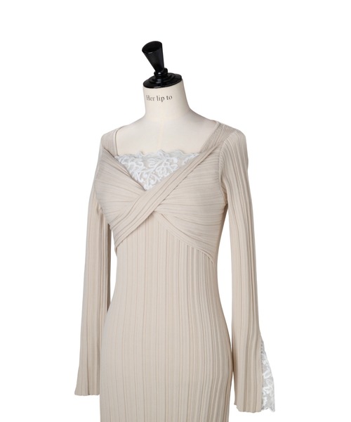 Her lip to(ハーリップトゥー)の「Lilou Lace Hem Knit Dress(ワンピース・レディース・ベージュ系・S/M)」の9枚目の写真