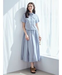 ストライプセパレートバルーンシャツワンピース