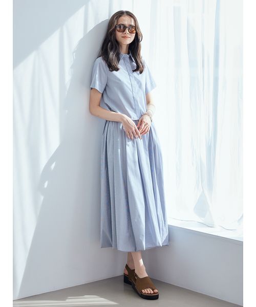 Mila Owen（ミラオーウェン）の「ストライプセパレートバルーンシャツワンピース（ワンピース・レディース・ダークネイビー/ラベンダー/ブルー・0/1）」の10枚目の写真