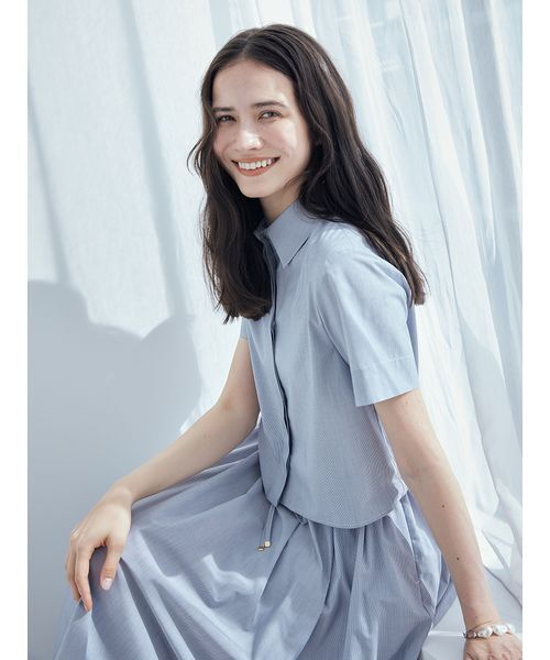 Mila Owen(ミラオーウェン)の「ストライプセパレートバルーンシャツワンピース(ワンピース・レディース・ダークネイビー/ラベンダー/ブルー・0/1)」の8枚目の写真