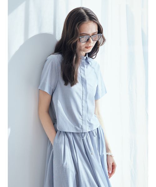 Mila Owen（ミラオーウェン）の「ストライプセパレートバルーンシャツワンピース（ワンピース・レディース・ダークネイビー/ラベンダー/ブルー・0/1）」の14枚目の写真