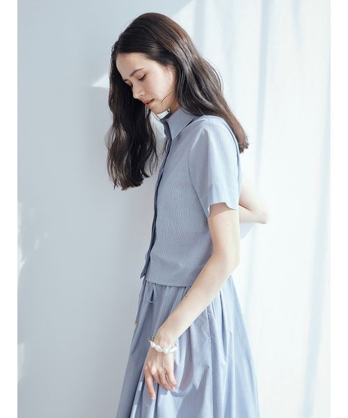 Mila Owen（ミラオーウェン）の「ストライプセパレートバルーンシャツワンピース（ワンピース・レディース・ダークネイビー/ラベンダー/ブルー・0/1）」の13枚目の写真