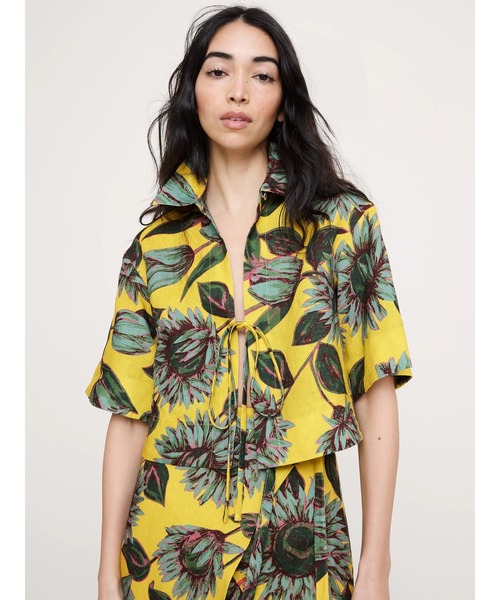 00s Banana Republic 短丈 リネンシャツ ライムイエロー セール】リネン タイフロント シャツ（シャツ/ブラウス）｜BANANA