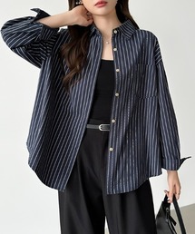 COCOMOMO（ココモモ）の「ちょうどいい抜け感 ダブルストライプコットンシャツ ストライプシャツ シャツ 長袖 コットンシャツ 綿100 トップス 羽織り（シャツ/ブラウス）」