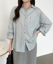 COCOMOMO（ココモモ）の「ちょうどいい抜け感 ダブルストライプコットンシャツ ストライプシャツ シャツ 長袖 コットンシャツ 綿100 トップス 羽織り（シャツ/ブラウス）」