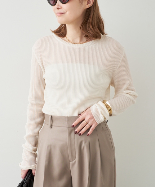 Deuxieme Classe（ドゥーズィエムクラス）の「*TOTAN Sheer Tシャツ（Tシャツ/カットソー・レディース・ベージュ/ネイビー/ウッド・FREE）」の2枚目の写真