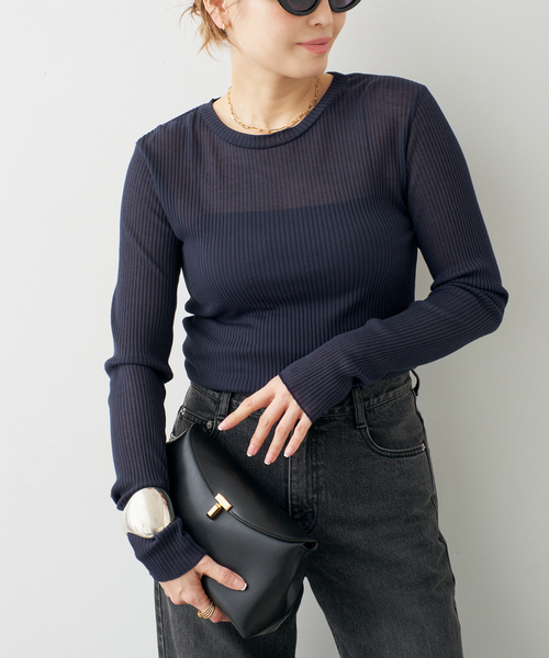 Deuxieme Classe（ドゥーズィエムクラス）の「*TOTAN Sheer Tシャツ（Tシャツ/カットソー・レディース・ベージュ/ネイビー/ウッド・FREE）」の3枚目の写真