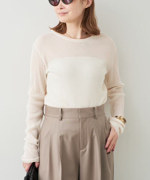 Deuxieme Classe（ドゥーズィエムクラス）の「*TOTAN Sheer Tシャツ（Tシャツ/カットソー・レディース・ベージュ/ネイビー/ウッド・FREE）」の7枚目の写真