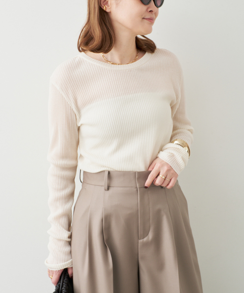 Deuxieme Classe（ドゥーズィエムクラス）の「*TOTAN Sheer Tシャツ（Tシャツ/カットソー・レディース・ベージュ/ネイビー/ウッド・FREE）」の8枚目の写真