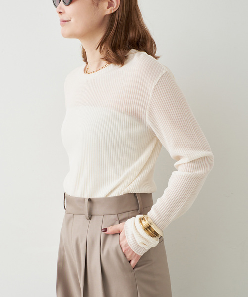 Deuxieme Classe（ドゥーズィエムクラス）の「*TOTAN Sheer Tシャツ（Tシャツ/カットソー・レディース・ベージュ/ネイビー/ウッド・FREE）」の9枚目の写真