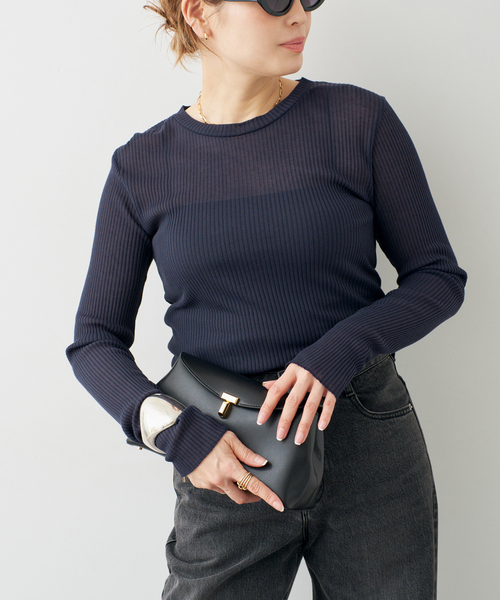 Deuxieme Classe（ドゥーズィエムクラス）の「*TOTAN Sheer Tシャツ（Tシャツ/カットソー・レディース・ベージュ/ネイビー/ウッド・FREE）」の14枚目の写真