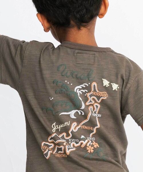WASK（ワスク）の「アーカイブ日本地図スラブTシャツ（Tシャツ/カットソー・キッズ・レッド/グリーン・150cm/140cm/130cm/160cm）」の6枚目の写真