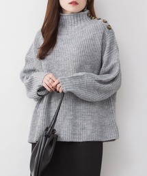 M-5L バルキーサイドボタンハイネックセーター