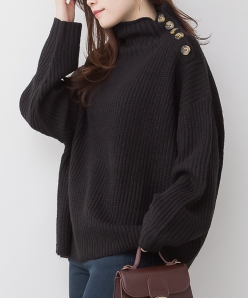 aity(アイティ)の「M-5L バルキーサイドボタンハイネックセーター(ニット/セーター・レディース・ブラック/チャコールグレー/ライトグレー・4L~5L/LL~3L/M~L)」の13枚目の写真