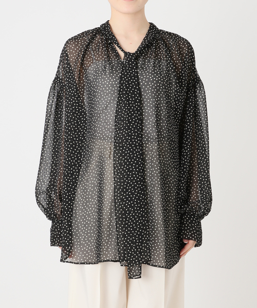 Noble(ノーブル)の「【洗える】ドットシフォンギャザーボウタイブラウス(シャツ/ブラウス・レディース・ブラック/ベージュ・FREE)」の18枚目の写真