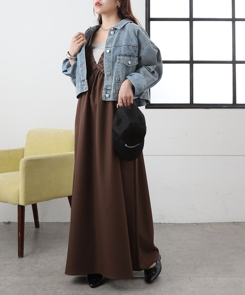 COLONY 2139(コロニートゥーワンスリーナイン)の「異素材ドッキングキャミワンピース(ワンピース・レディース・ブラウン/ブラック・FREE)」の16枚目の写真