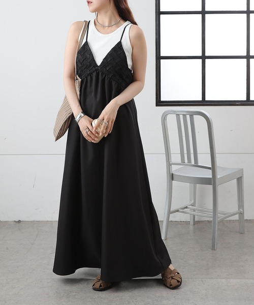 COLONY 2139(コロニートゥーワンスリーナイン)の「異素材ドッキングキャミワンピース(ワンピース・レディース・ブラウン/ブラック・FREE)」の7枚目の写真