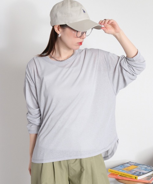 cepo（セポ）の「梨地織り シアーロングスリーブTee（Tシャツ/カットソー・レディース・ブラック/オフホワイト/グレー/ミント・M）」の3枚目の写真