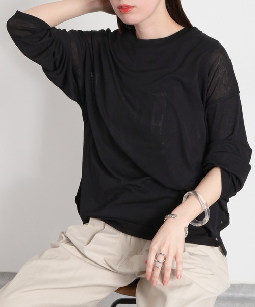 cepo（セポ）の「梨地織り シアーロングスリーブTee（Tシャツ/カットソー・レディース・ブラック/オフホワイト/グレー/ミント・M）」の22枚目の写真