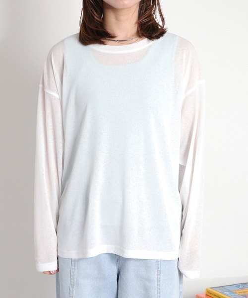 cepo（セポ）の「梨地織り シアーロングスリーブTee（Tシャツ/カットソー・レディース・ブラック/オフホワイト/グレー/ミント・M）」の11枚目の写真