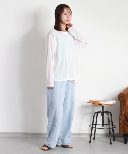 cepo（セポ）の「梨地織り シアーロングスリーブTee（Tシャツ/カットソー・レディース・ブラック/オフホワイト/グレー/ミント・M）」の13枚目の写真