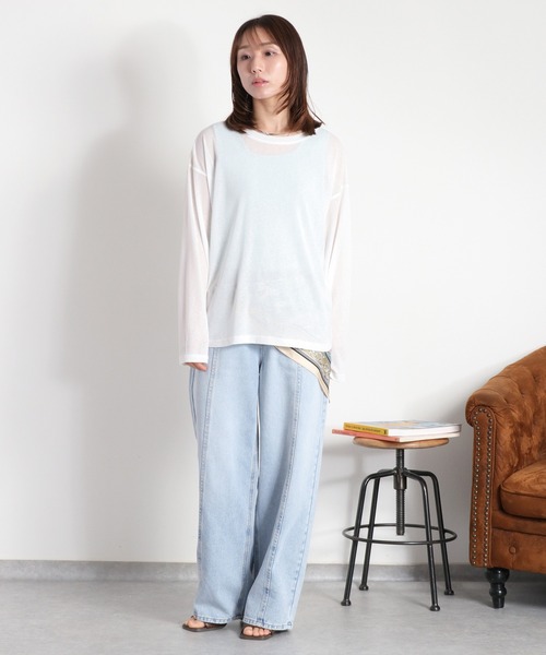 cepo（セポ）の「梨地織り シアーロングスリーブTee（Tシャツ/カットソー・レディース・ブラック/オフホワイト/グレー/ミント・M）」の14枚目の写真