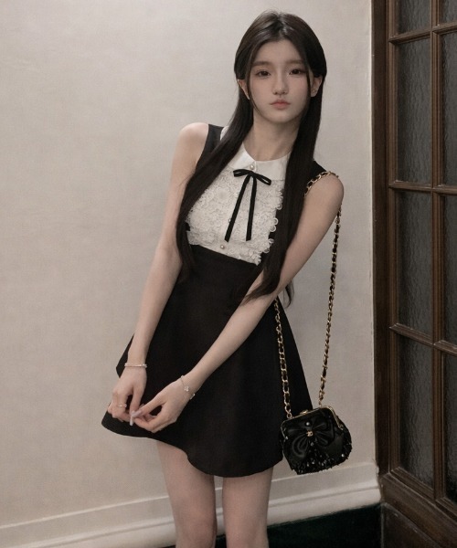 lulufa（ルルファ）の「配色フロントデザインミニワンピース（ワンピース・レディース・ブラック・LARGE/MEDIUM）」の2枚目の写真