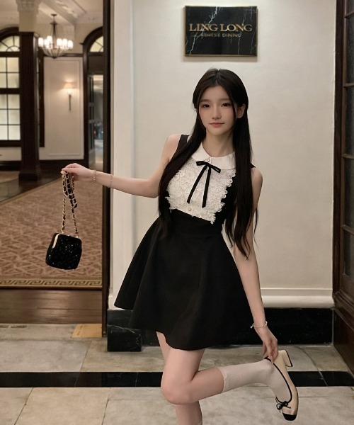 lulufa（ルルファ）の「配色フロントデザインミニワンピース（ワンピース・レディース・ブラック・LARGE/MEDIUM）」の3枚目の写真