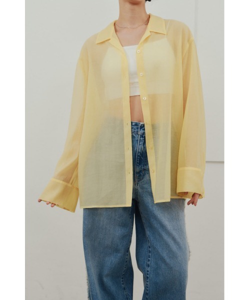 STYLEMIXER（スタイルミキサー）の「シアーオーバーシャツ（シャツ/ブラウス・レディース・イエロー/ブラウン/アイボリー/サックスブルー・FREE）」の4枚目の写真